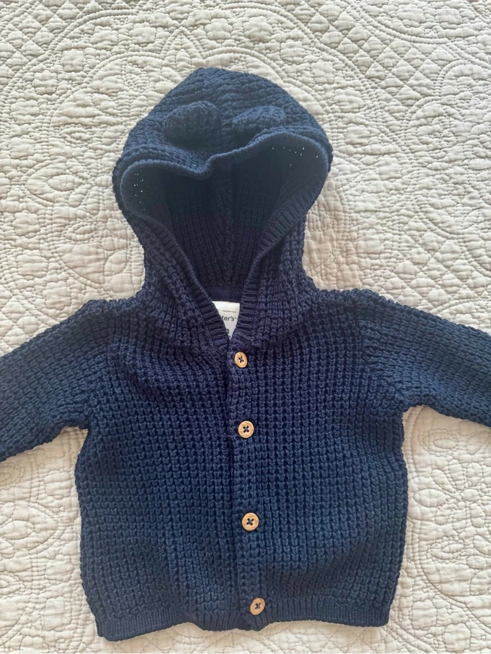 Carter's Navy Hooded Knit Cardigan with Wooden Buttons